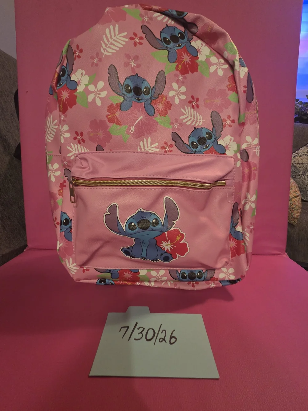 Pink Kids Backpack with Blue Character Print - Disney Stitch Style